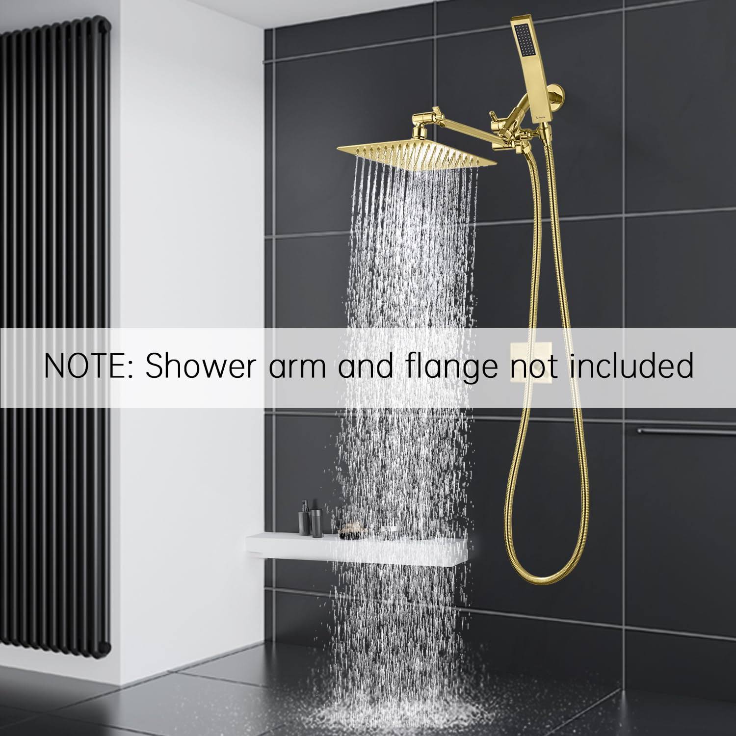 G-Promise All Metal Dual Square Shower Head Combo | 8' Rain Shower Head | Handheld Shower Wand With 71' Extra Long Flexible Hose | 3-Way Diverter | YV_NYLPUARV