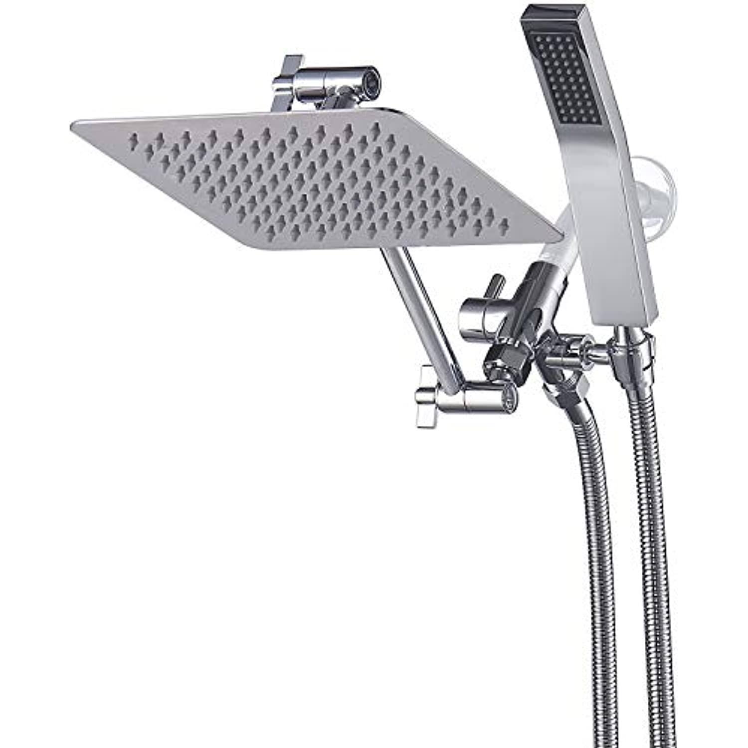 G-Promise All Metal Dual Square Shower Head Combo | 8' Rain Shower Head | Handheld Shower Wand With 71' Extra Long Flexible Hose | 3-Way Diverter | YV_NYLPUARV