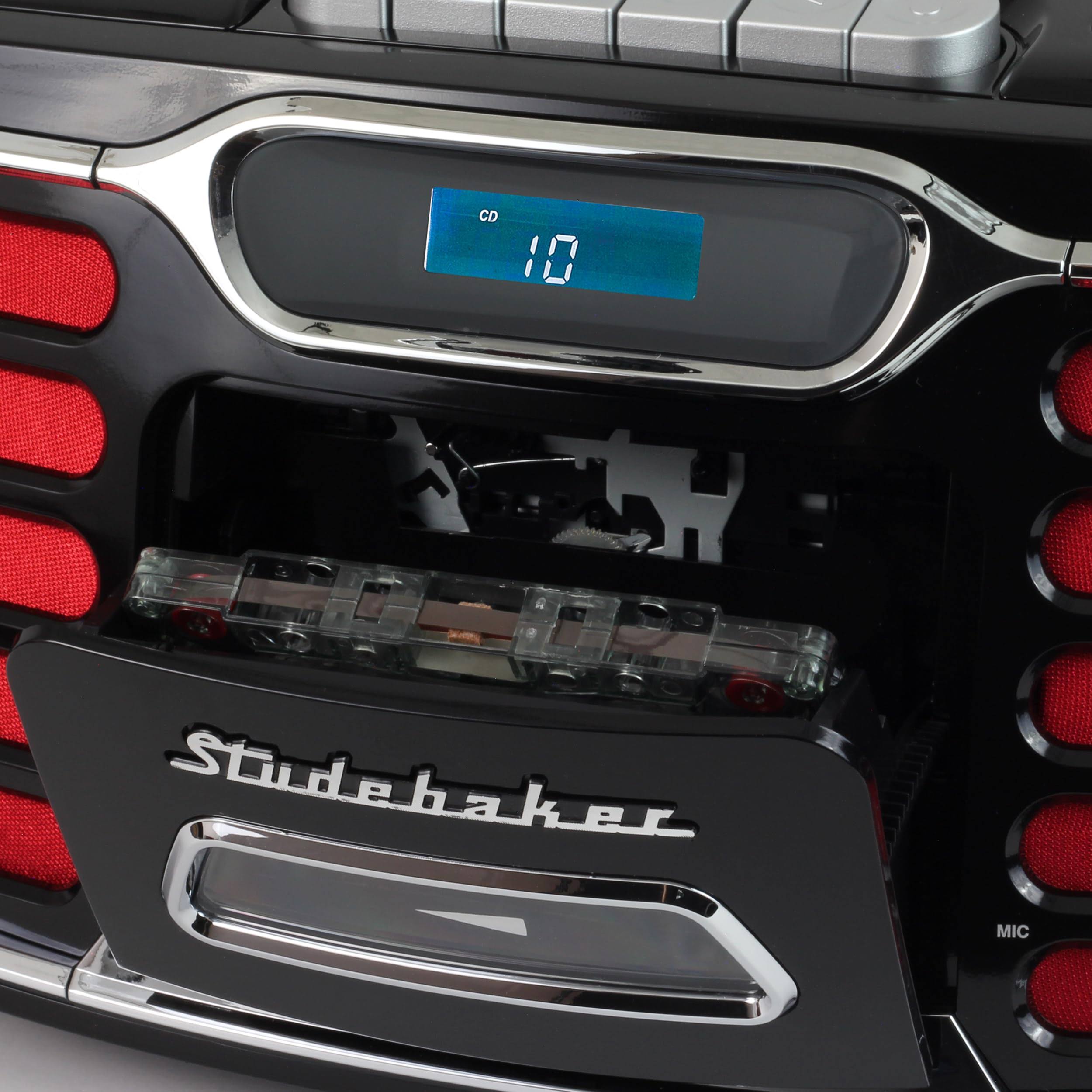 Studebaker Retro Edge Big Sound Bluetooth Boombox With Cd/Cassette Player-Recorder/Am-Fm Stereo Radio, FS_J71NVSWS