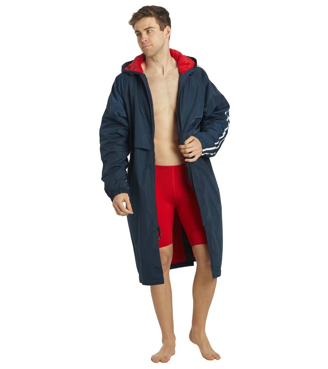 Sporti Striped Comfort Fleece-Lined Swim Parka - Navy Shell/Red Lining Medium Coat | Polyester - Swimoutlet.NZ_GOZNCRN2