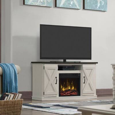 Lorraine Tv Stand For Tvs Up To 55 With Electric Fireplace Included Three Posts Color: Ivory/D5_EKVKCQVU