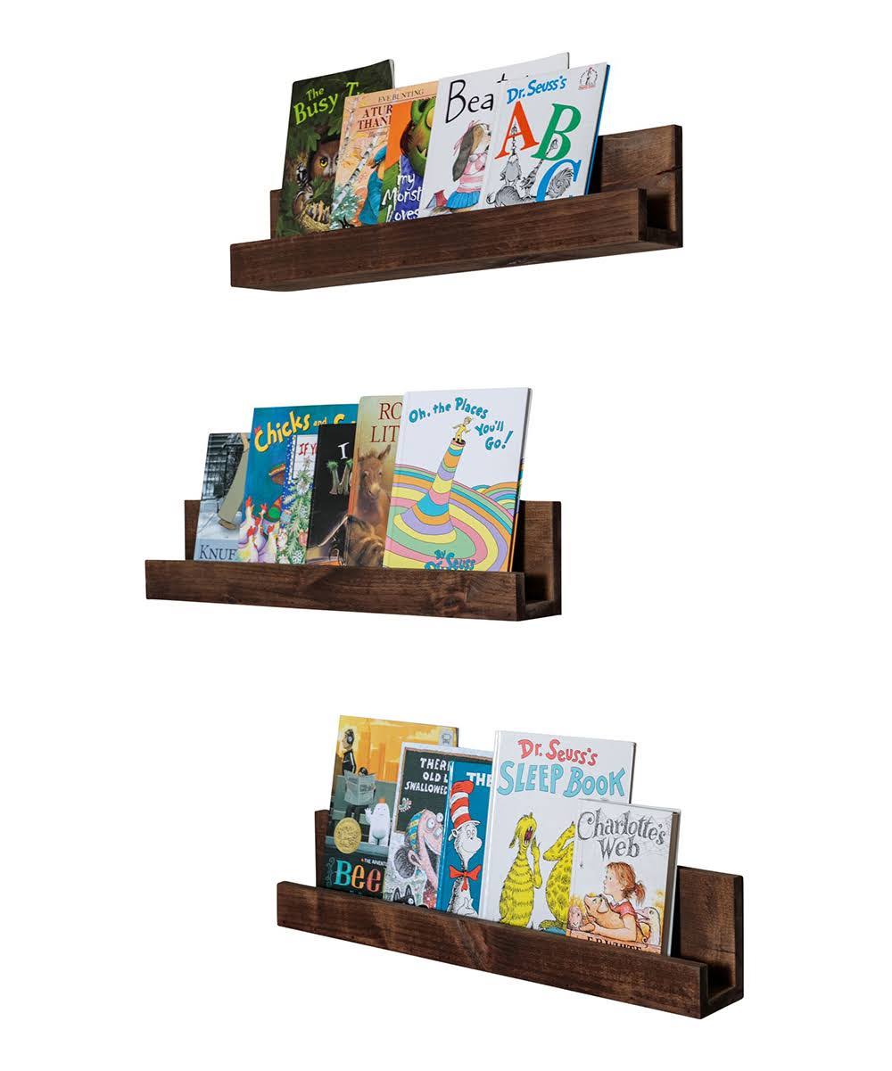 4 In. X 28 In. X 4.75 In. Walnut Solid Wood Nursery Floating Bookshelves (Set Of 3) WE_SOE8URJB