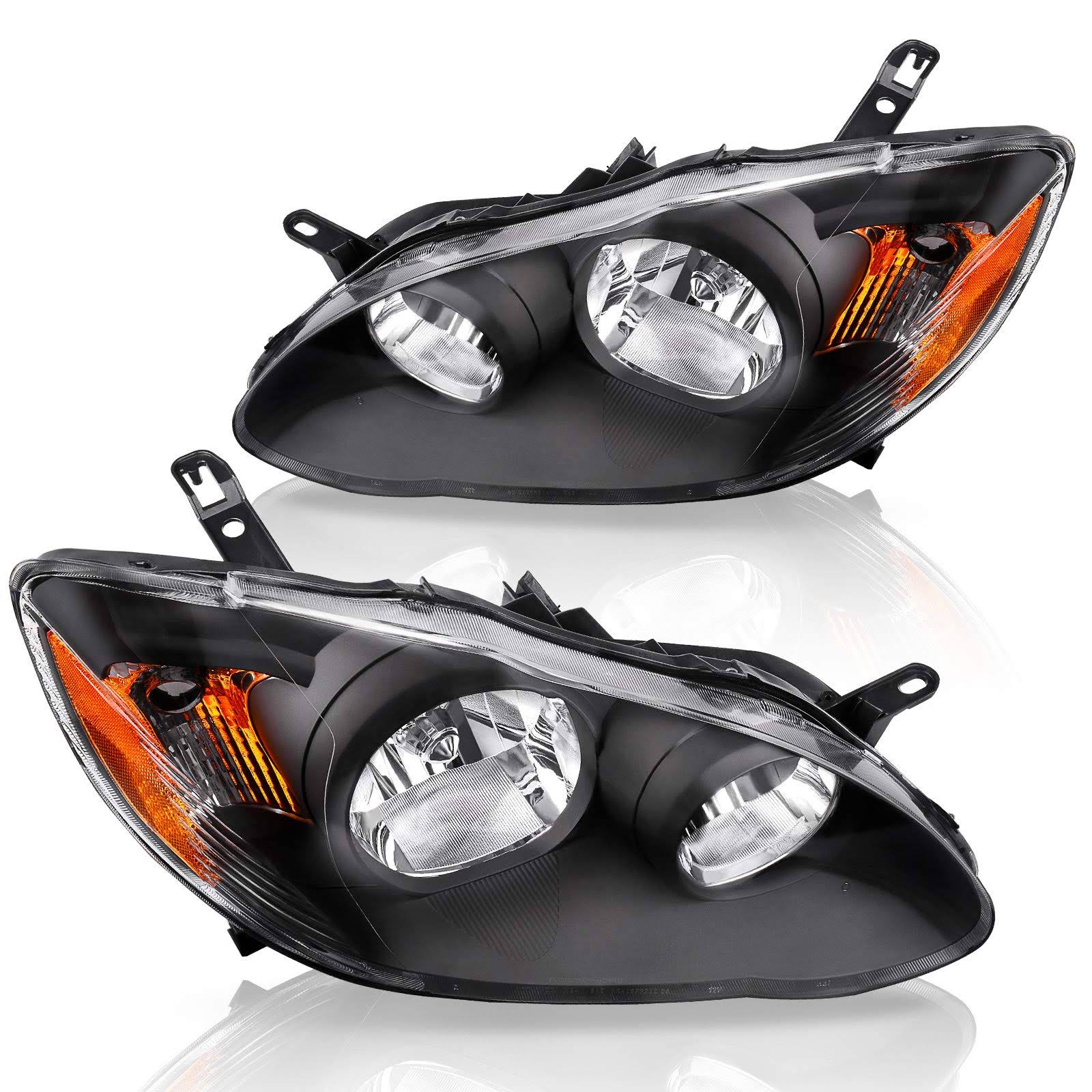 Dwvo Headlight Assembly Compatible With 2003 2004 2005 2006 2007 2008 Corolla Headlamps Replacement Black Housing Amber 26_8QTUKLUR