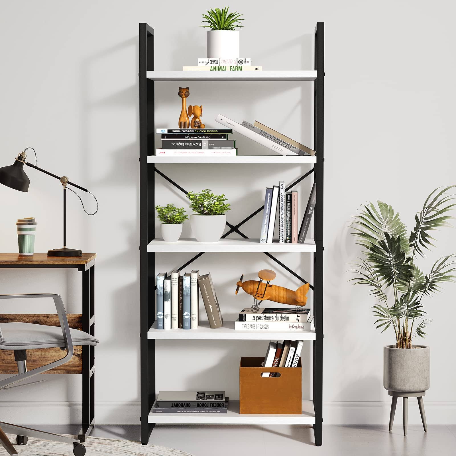 Yitahome 5 Tiers Bookshelf, Classically Modern White Bookshelf, Book, I8_ZR9BAZKI
