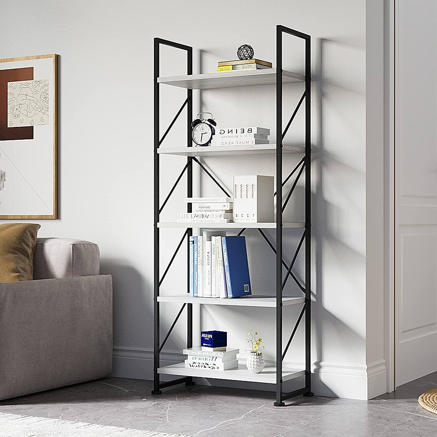 Yitahome 5 Tiers Bookshelf, Classically Modern White Bookshelf, Book, I8_ZR9BAZKI