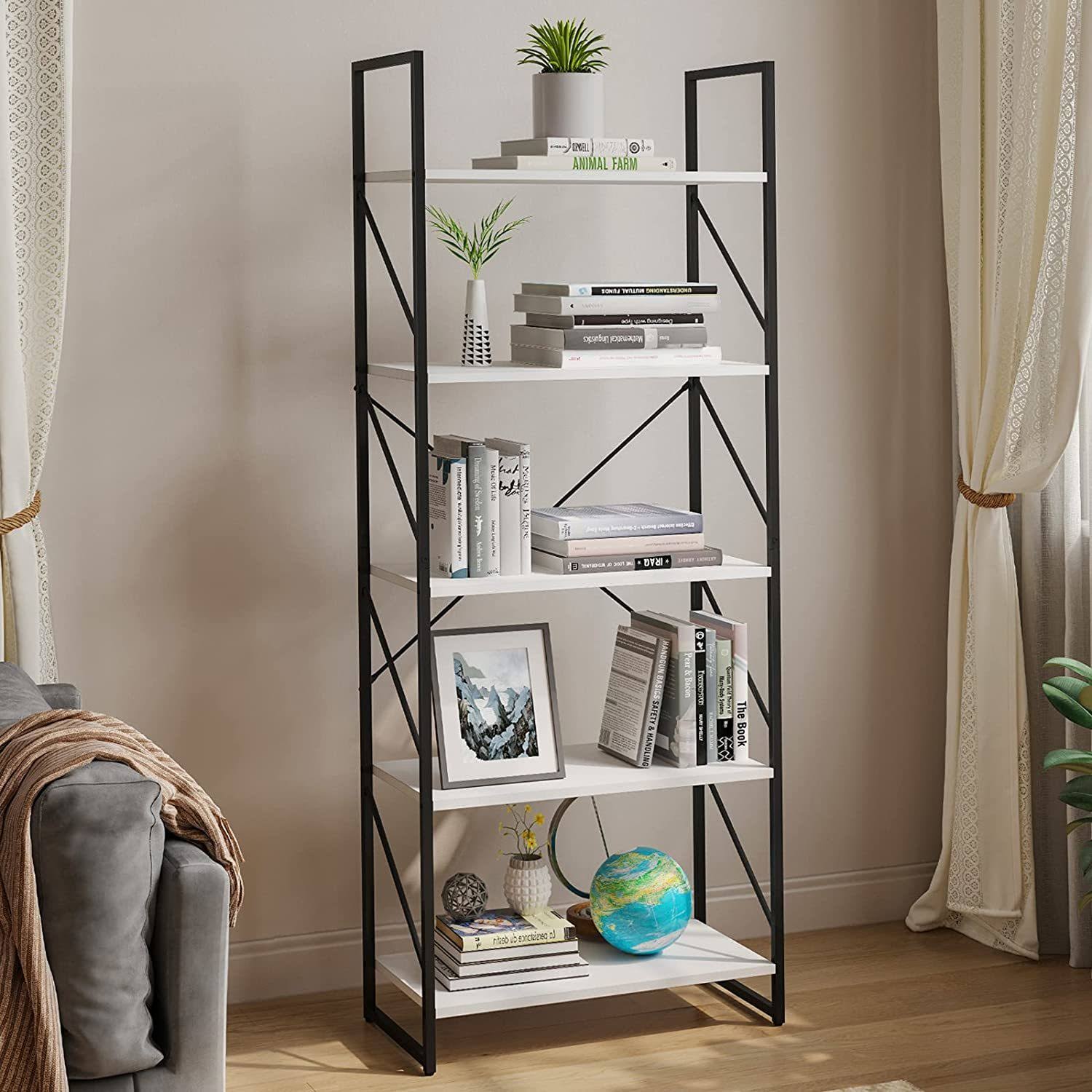 Yitahome 5 Tiers Bookshelf, Classically Modern White Bookshelf, Book, I8_ZR9BAZKI