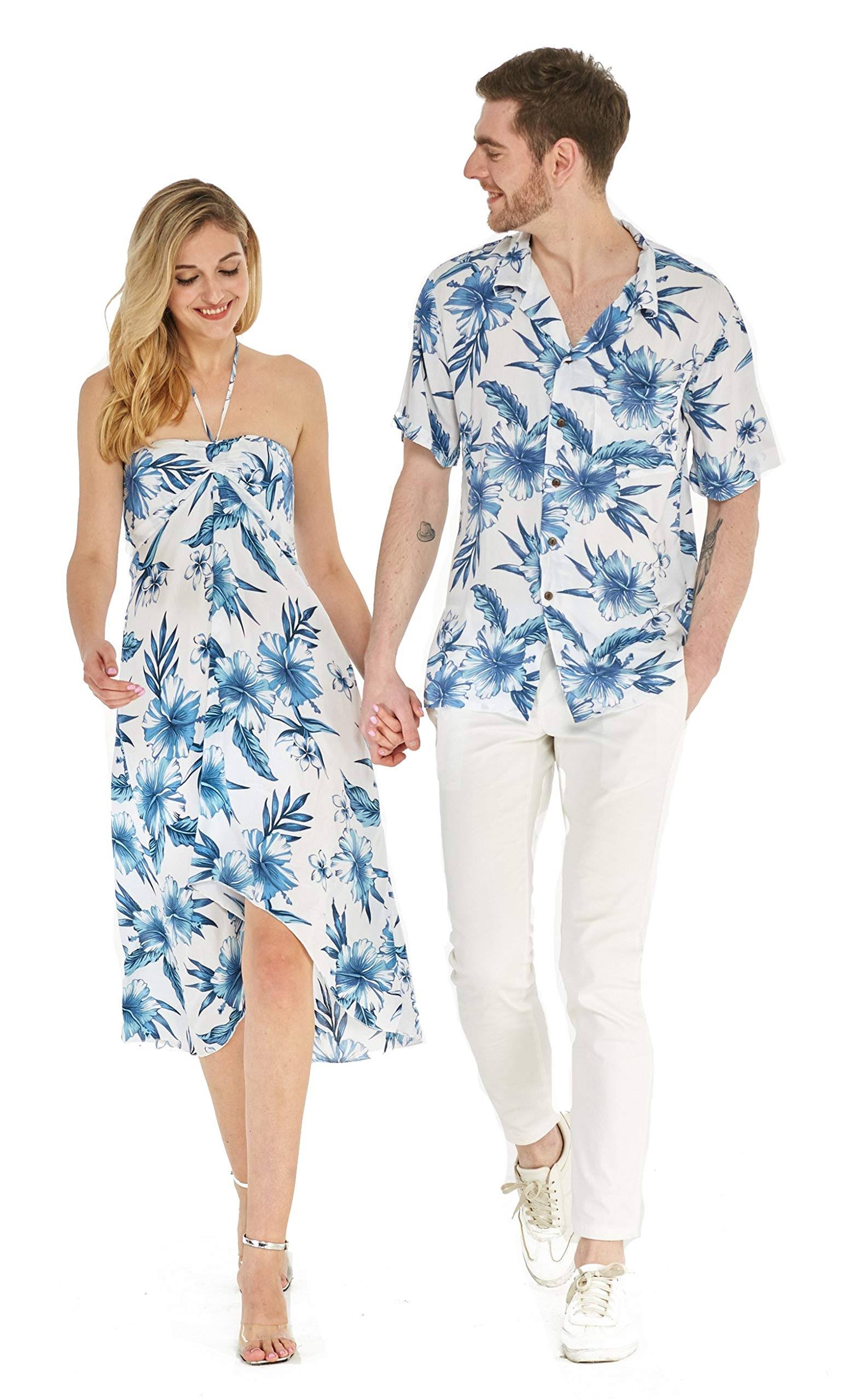 Hawaii Hangover Couple Matching Hawaiian Luau Party Outfit Set Shirt Dress In Day Dream Bloom Men Xl Women L, Adult Unisex, Size: Men Xl - Women KT_JJMDDAEN