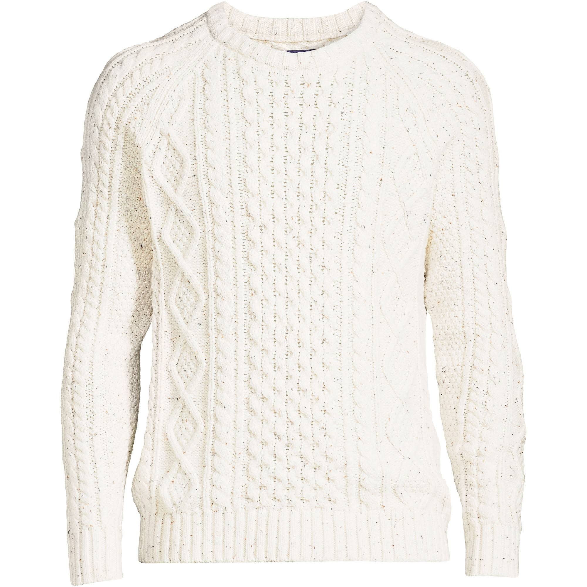 Lands' End Men's Cotton Blend Aran Cable Crew Neck Sweater - Antique Alabaster AI_7DC9IPXX