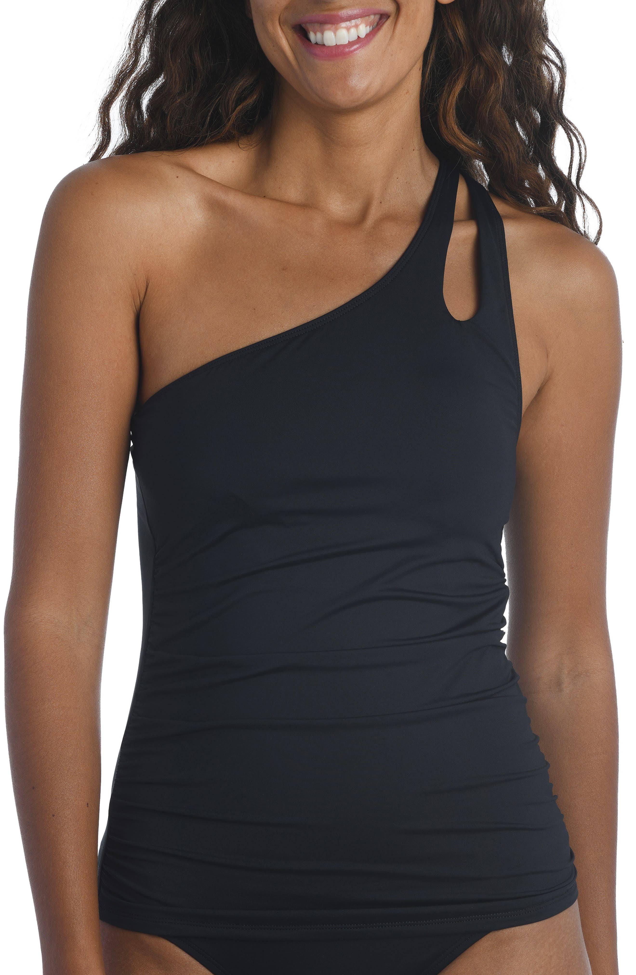 La Blanca Keyhole One Shoulder Tankini Top In PE_2N7AQFCG