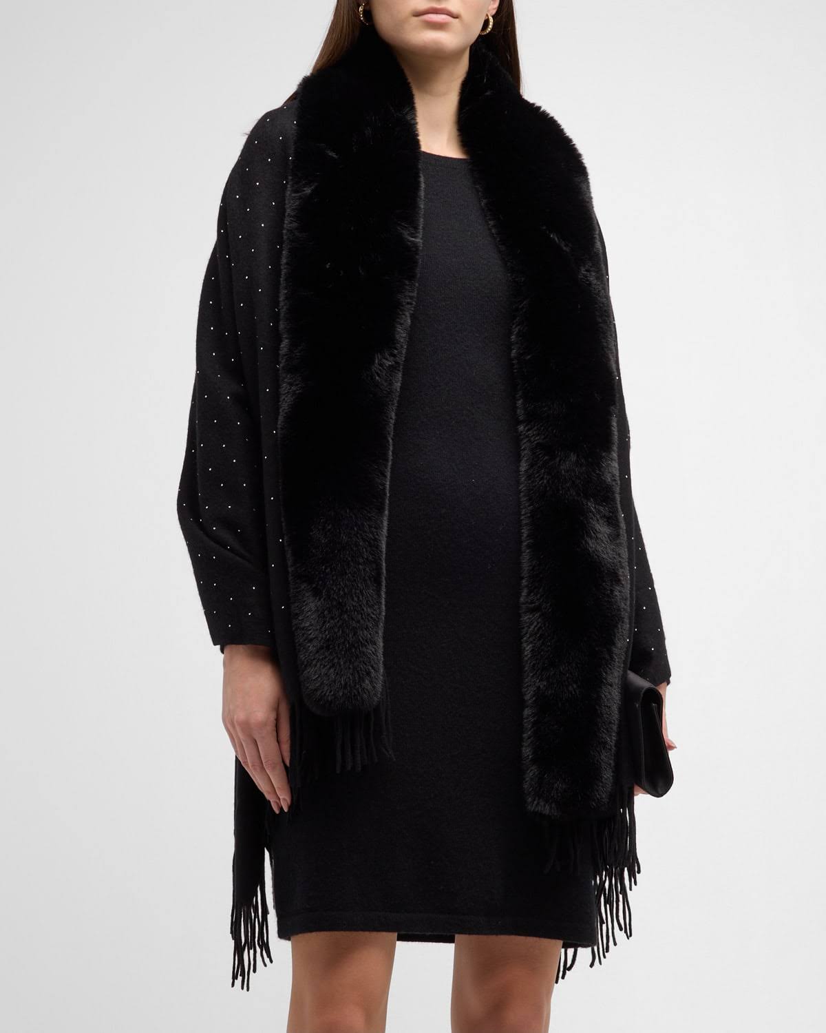 La Fiorentina Embellished Faux Fur Trim Wrap In Black At Nordstrom NJ_AMTAOGHP