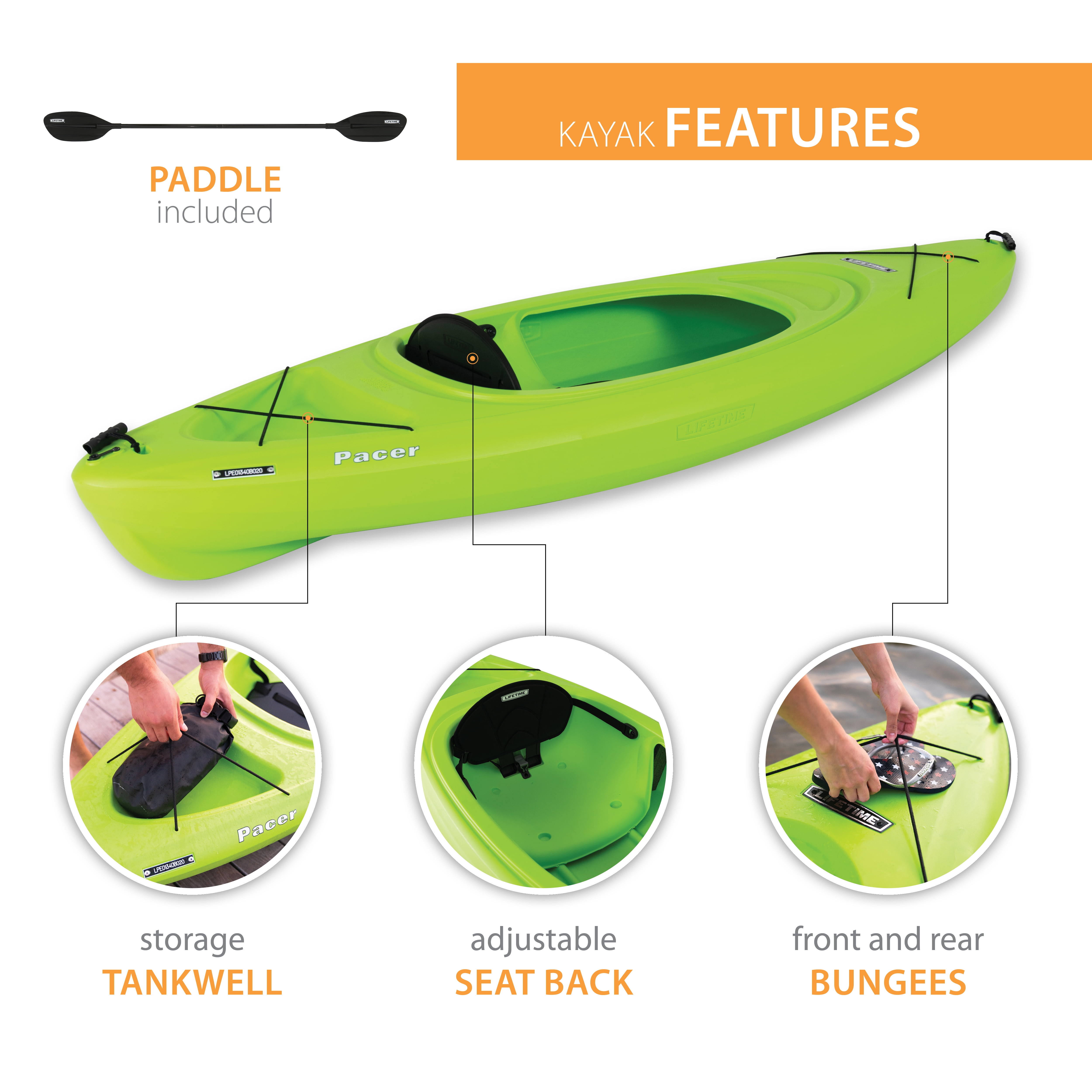 Lifetime Pacer 8 Ft Sit-In Kayak (Paddle Included), 91032, K1_7ONRT4Q2