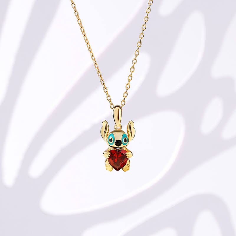 Jeulia Heart Cut Red Stone Monster Silver Necklaces In Yellow Gold - Hug Me IX_DQWWWKMV