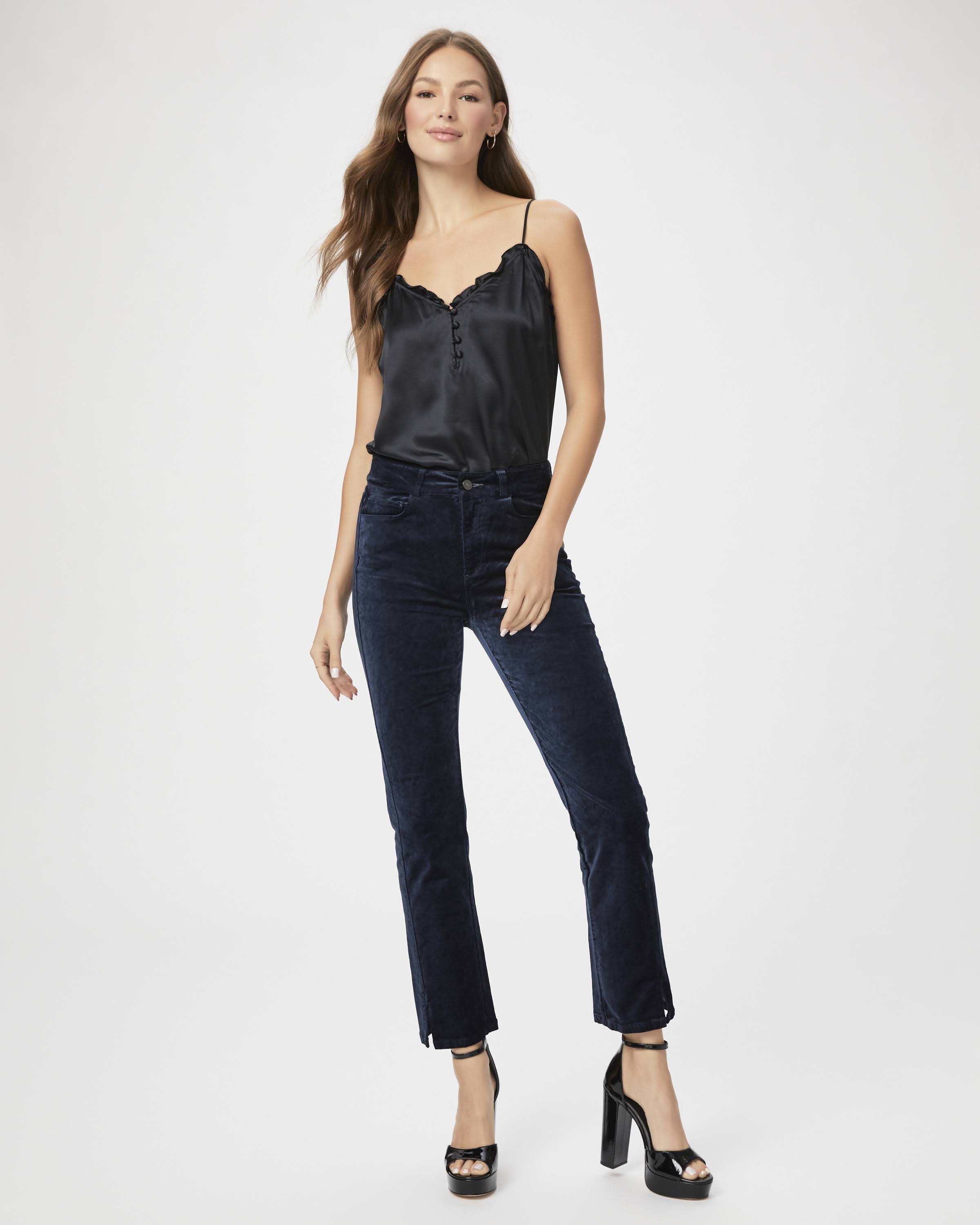 Paige Women's Cindy Velvet Twisted Seam High Rise Straight QT_D9JRCCYG
