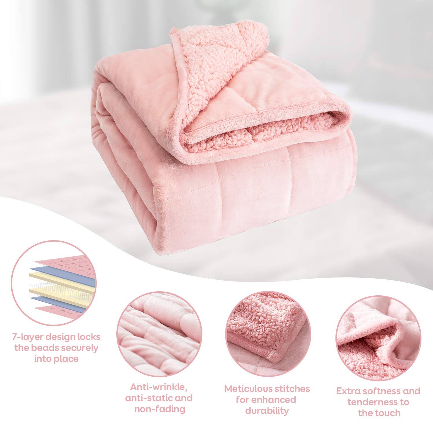 Cottonblue Weighted Blanket 20 Lbs 60x80 Inches, Pink Sherpa Blanket Throw Sofa Bedding Heavy Blanket For Adults, Soft Cozy Fleece Blanket On FM_V4VW6RJH