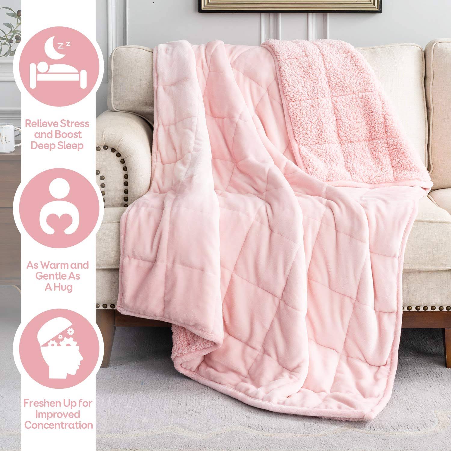 Cottonblue Weighted Blanket 20 Lbs 60x80 Inches, Pink Sherpa Blanket Throw Sofa Bedding Heavy Blanket For Adults, Soft Cozy Fleece Blanket On FM_V4VW6RJH