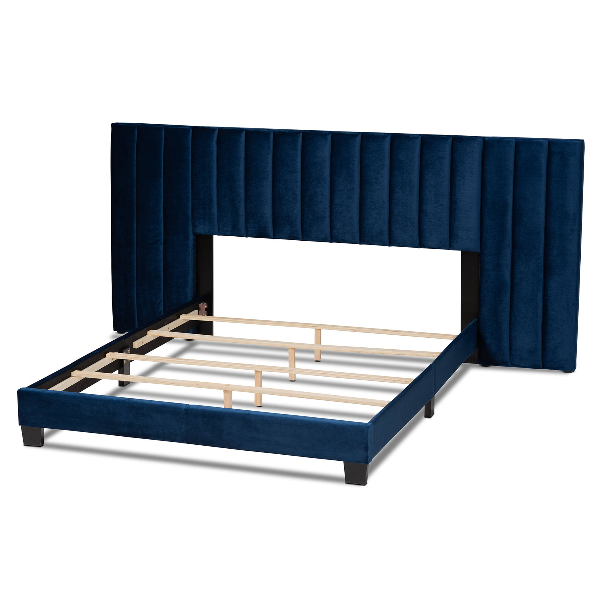 Baxton Studio Fiorenza Glam And Luxe Navy Blue Velvet Fabric Upholstered Queen Size Panel Bed With Extra Wide Channel Tufted ER_HOVEDIRD