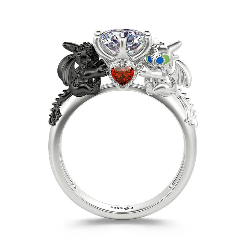Jeulia Dragon Couple Round Cut Sterling Silver - Hug Me Unique Engagement IP_TCUQLFBI
