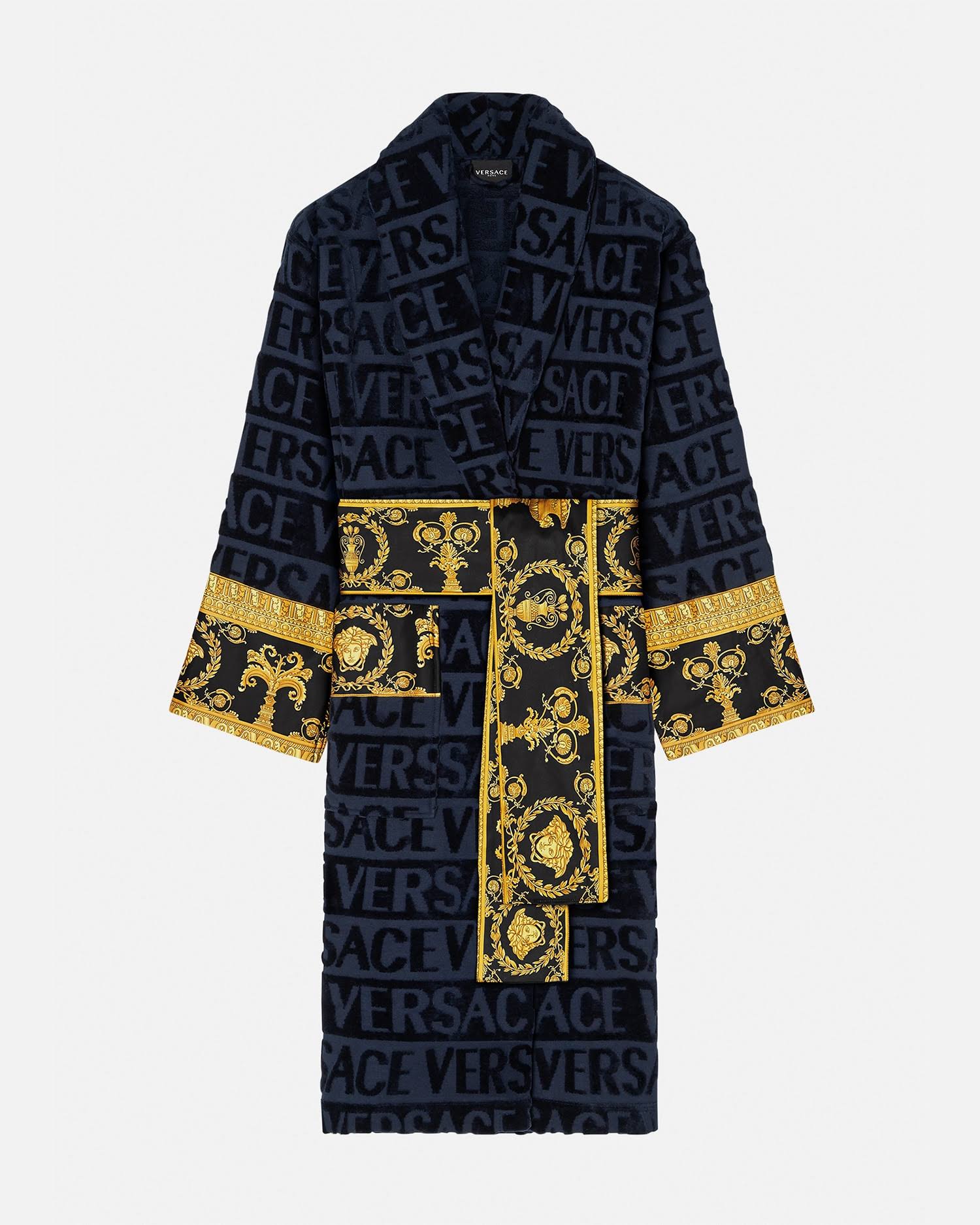Versace I Baroque Bathrobe, Unisex, Blue, G1_KEHH2MZP