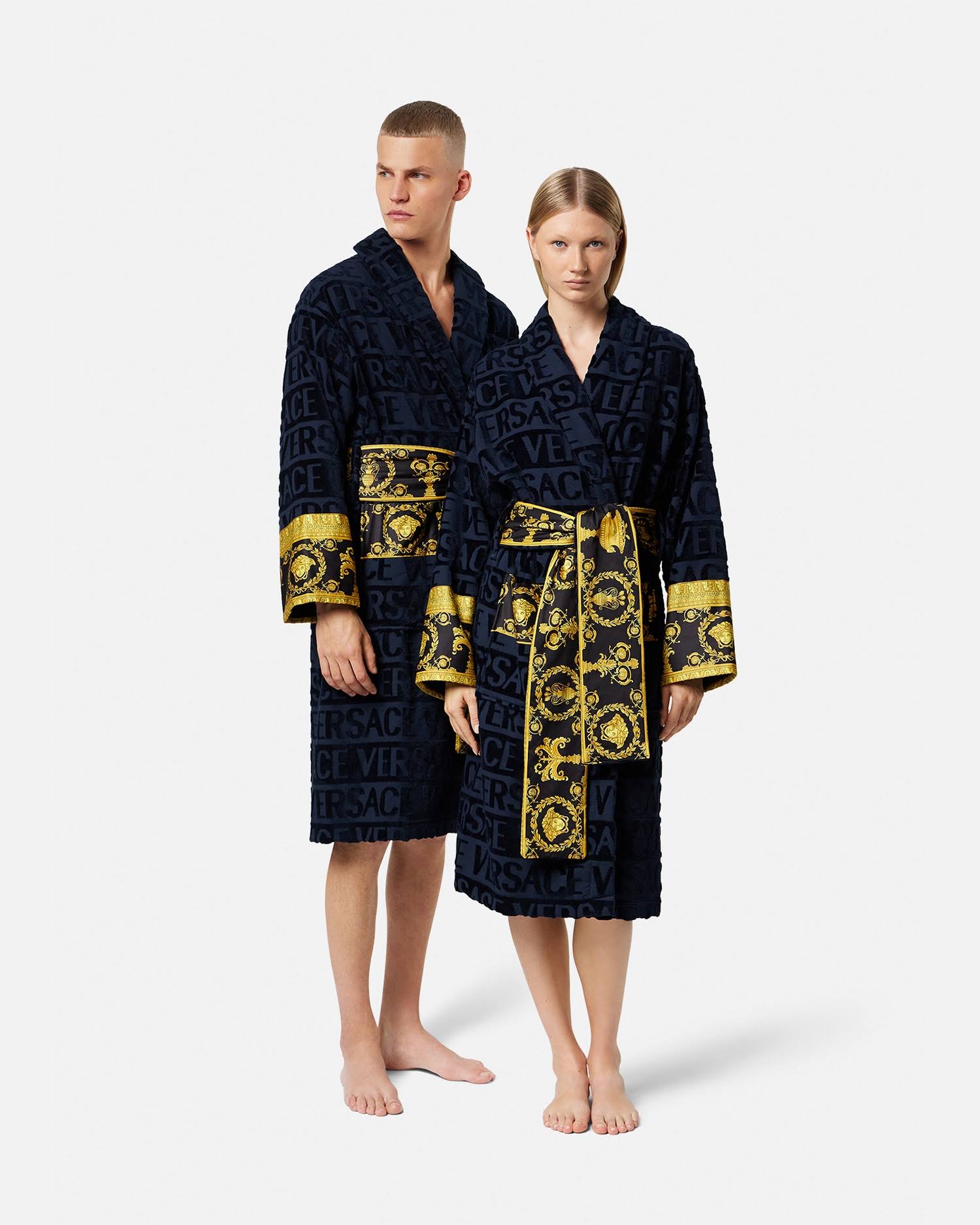 Versace I Baroque Bathrobe, Unisex, Blue, G1_KEHH2MZP