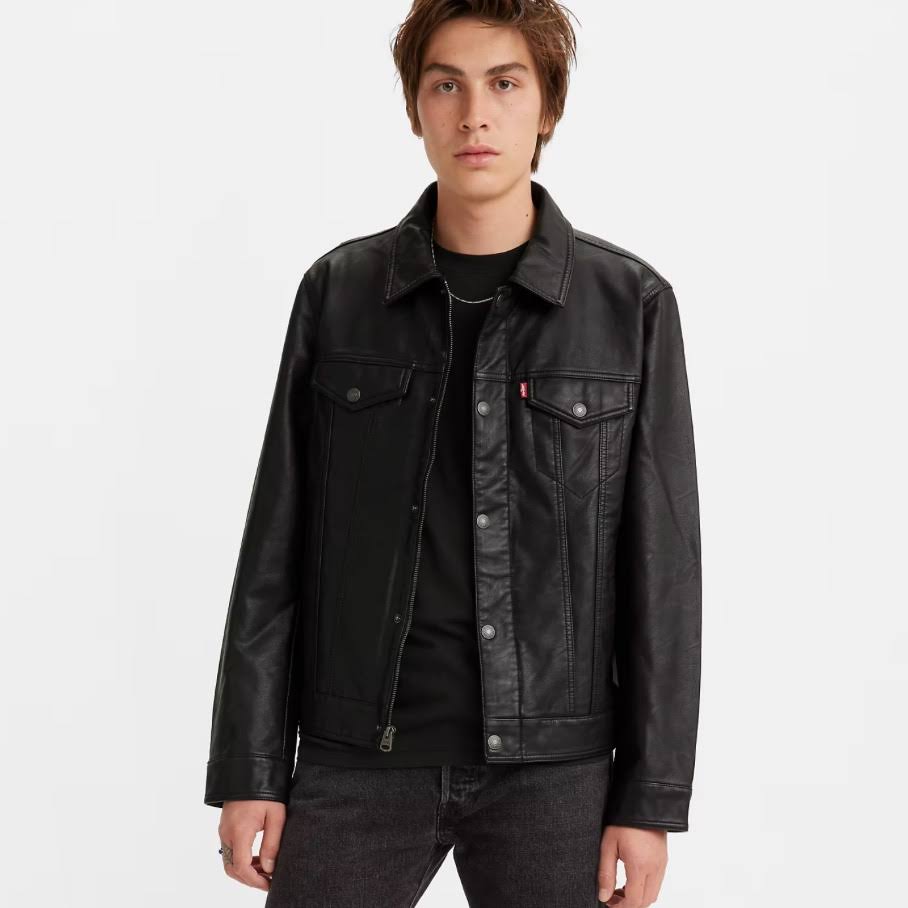 Levi's Faux Leather Trucker Jacket - Men's - Black W Chambray Lining CM_S4PS2NOE