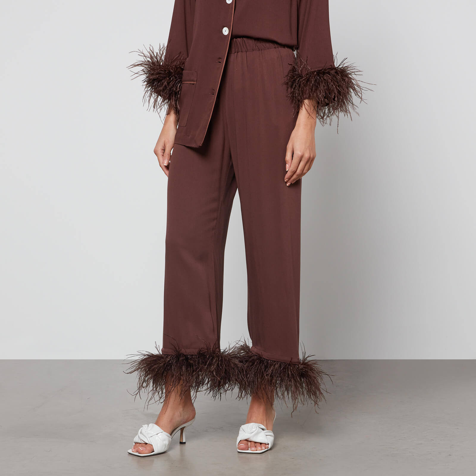 Sleeper Party Pajamas With Detachable Ostrich Feather Trim In E2_LX2HSF92