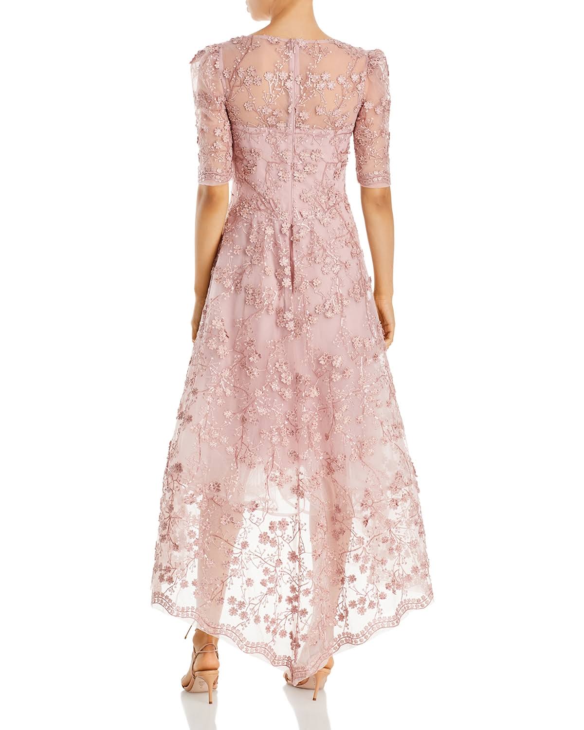 Teri Jon By Rickie Freeman Women's Lace High-Low Dress - Blush - Size TX_POPN2XPF