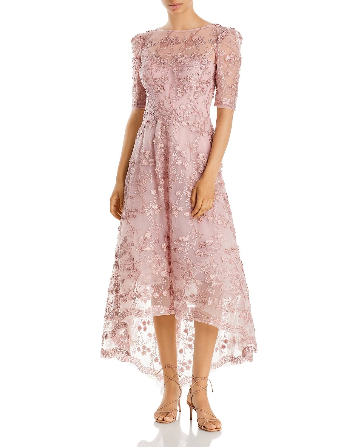 Teri Jon By Rickie Freeman Women's Lace High-Low Dress - Blush - Size TX_POPN2XPF