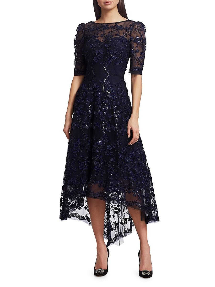 Teri Jon By Rickie Freeman Women's Lace High-Low Dress - Blush - Size TX_POPN2XPF