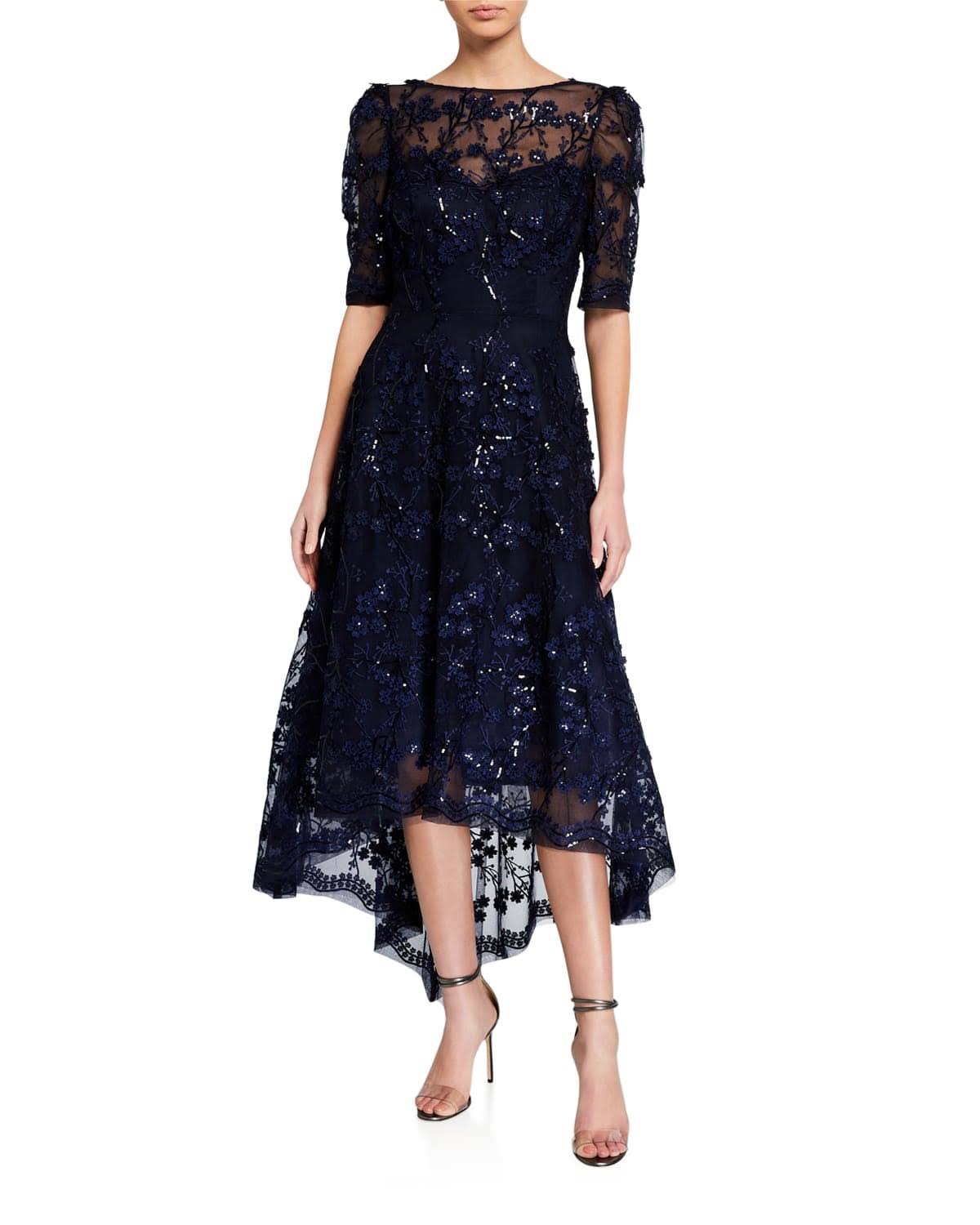 Teri Jon By Rickie Freeman Women's Lace High-Low Dress - Blush - Size TX_POPN2XPF