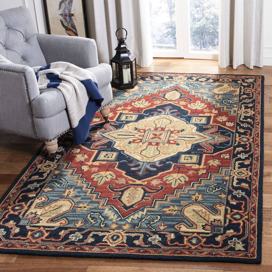 Bluffs Oriental Handmade Tufted Wool Red / Navy Area Rug World Menagerie Rug Size: Runner 2'3 X 14' 00_6LG16YG9