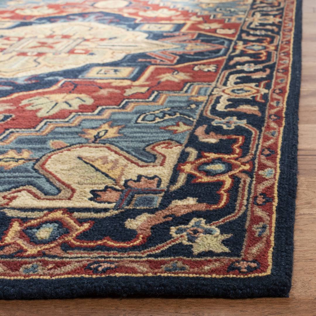 Bluffs Oriental Handmade Tufted Wool Red / Navy Area Rug World Menagerie Rug Size: Runner 2'3 X 14' 00_6LG16YG9