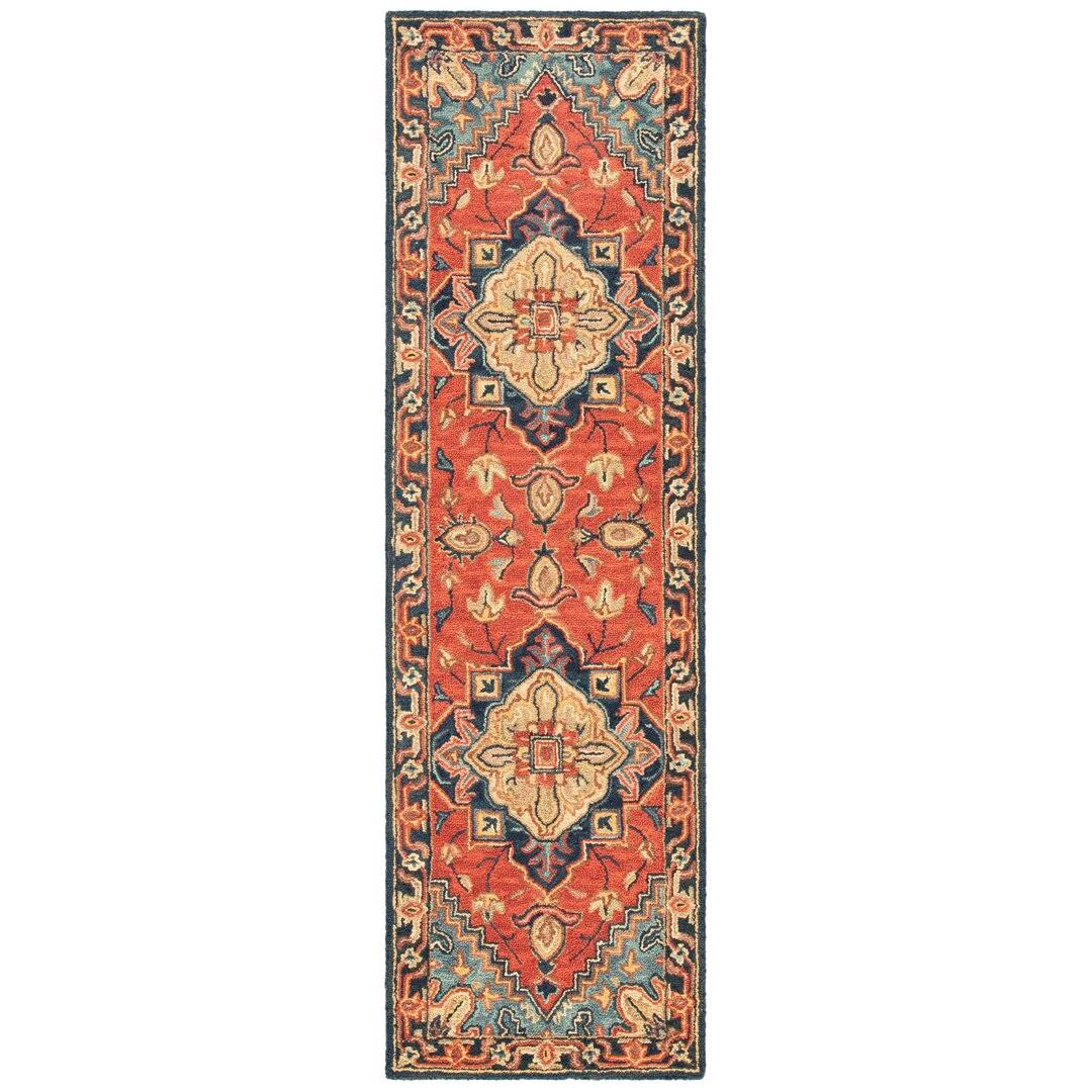 Bluffs Oriental Handmade Tufted Wool Red / Navy Area Rug World Menagerie Rug Size: Runner 2'3 X 14' 00_6LG16YG9