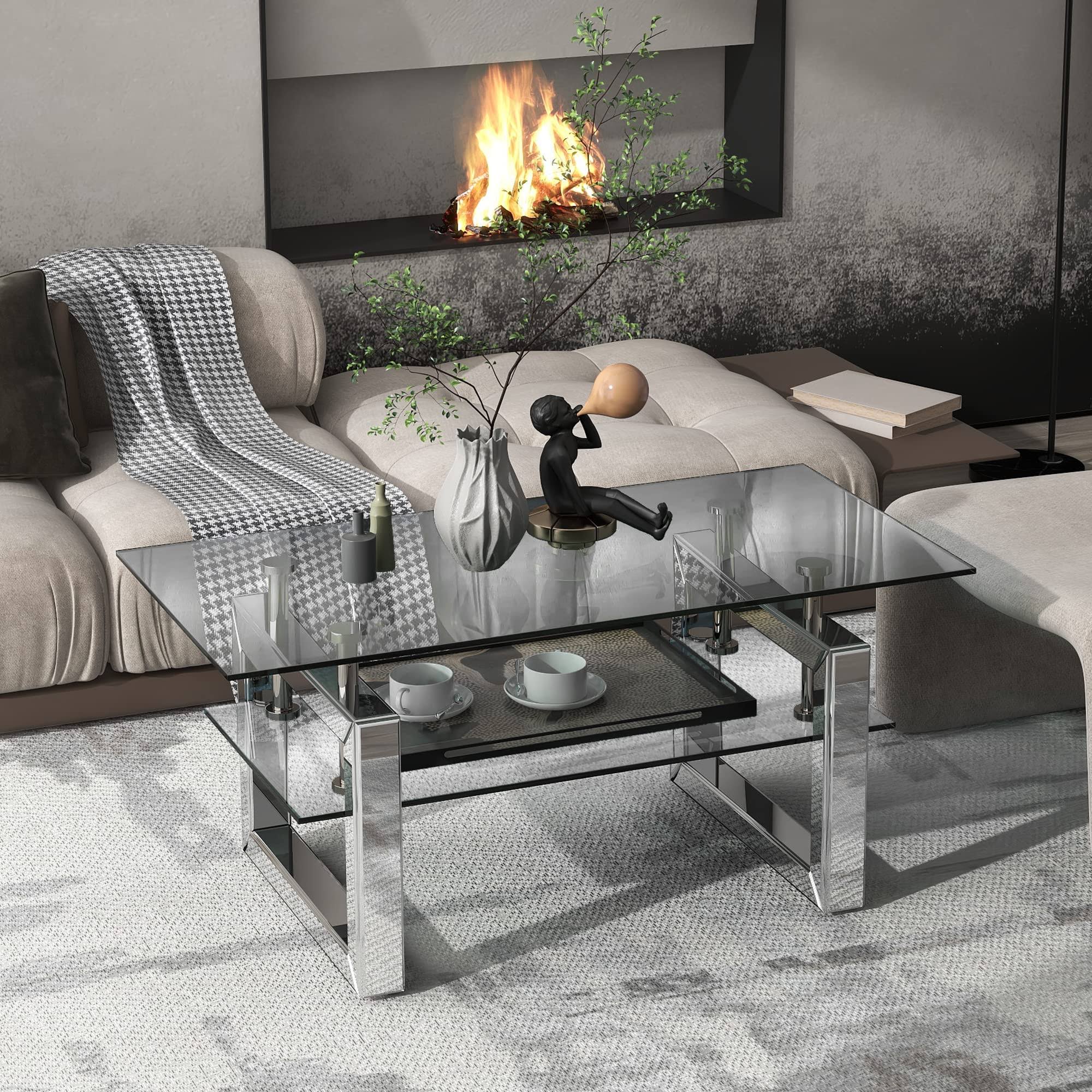 Melpomene Rectangle Glass Coffee Table Modern Transparent Tempered Side Coffee 5R_GREUBXH9
