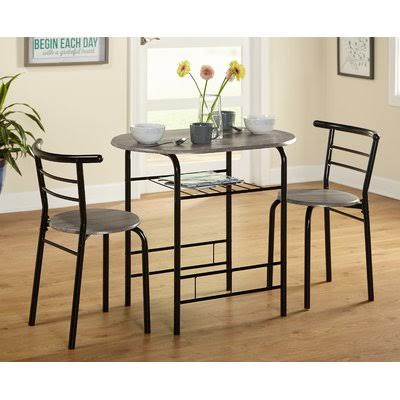 Zipcode Design Volmer 3-Piece Compact Dining Set, Black/NW_HGBCZKQS