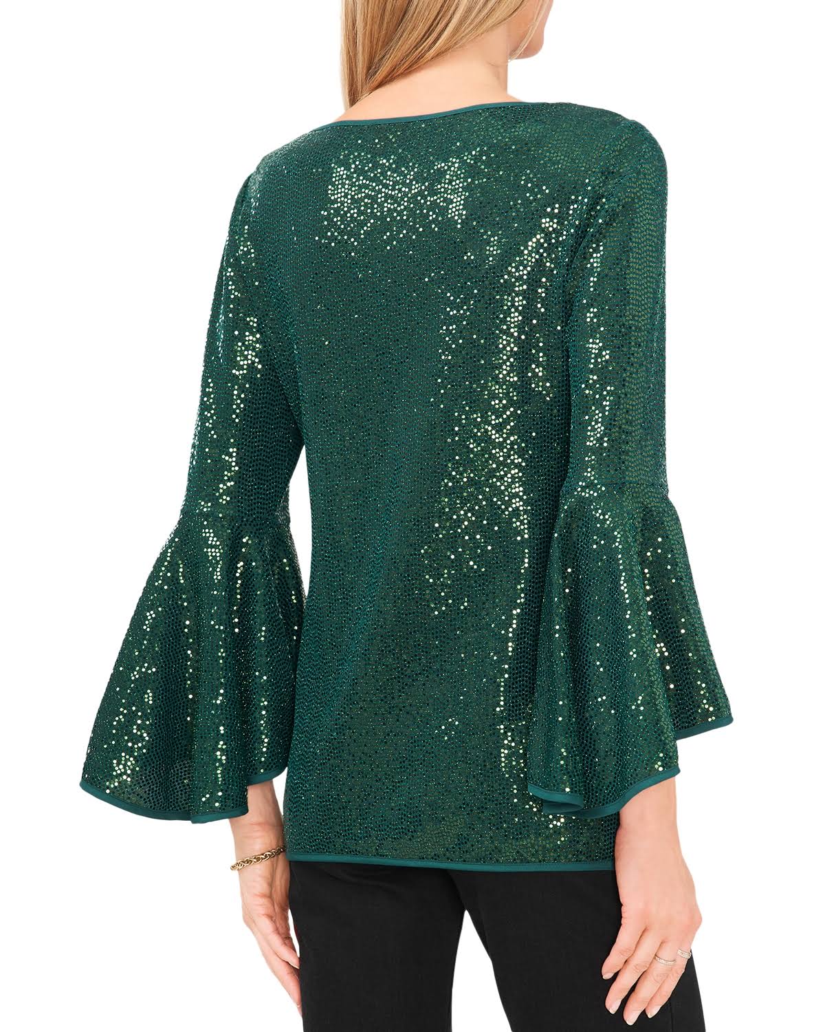Vince Camuto Women's Sparkle Bell Sleeve Top - Green - Size M - Arresting R2_VK8HWHRW