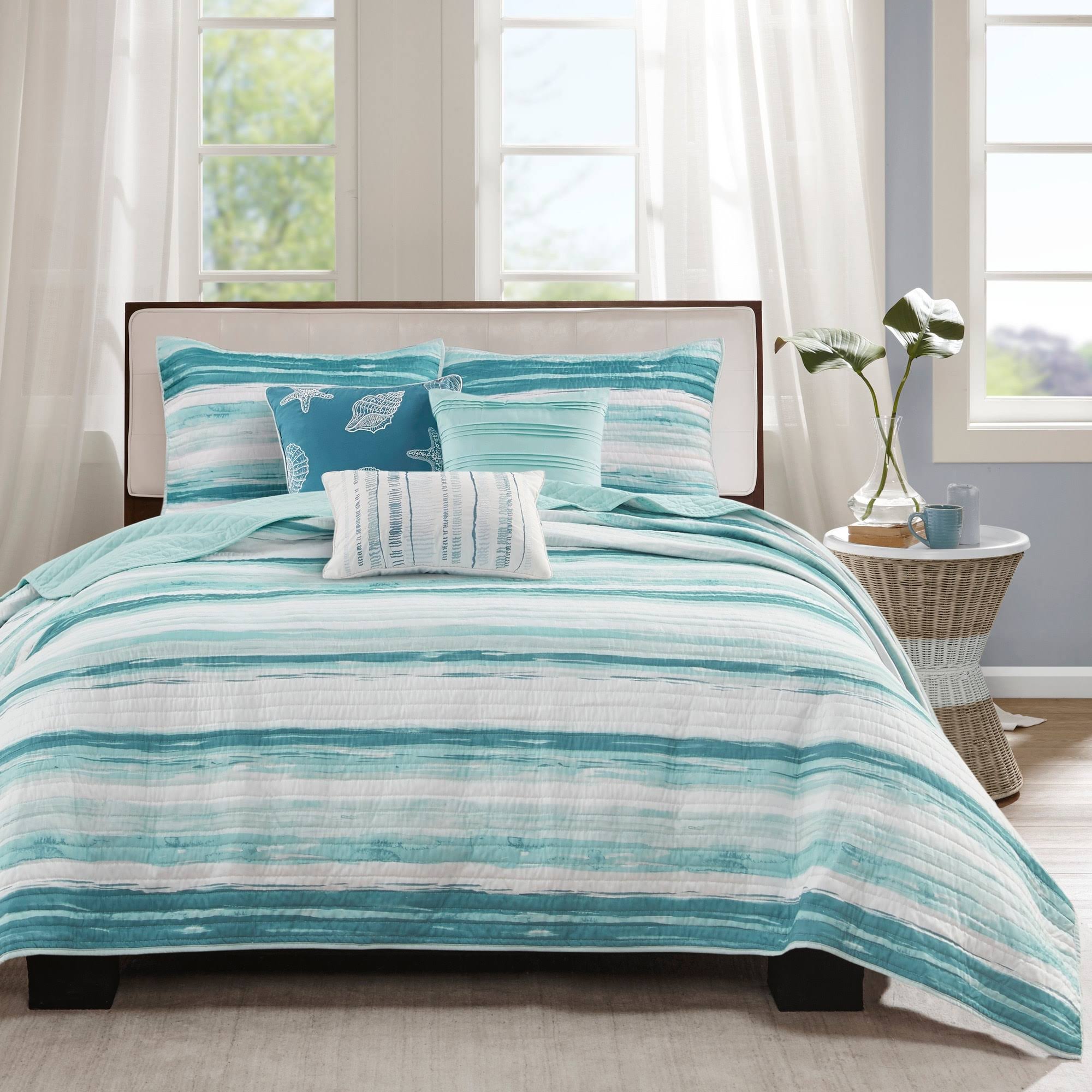 Madison Park - Marina 6 Piece Printed Quilt Set With Throw Pillows - Full/Queen - NV_CWABNXFK