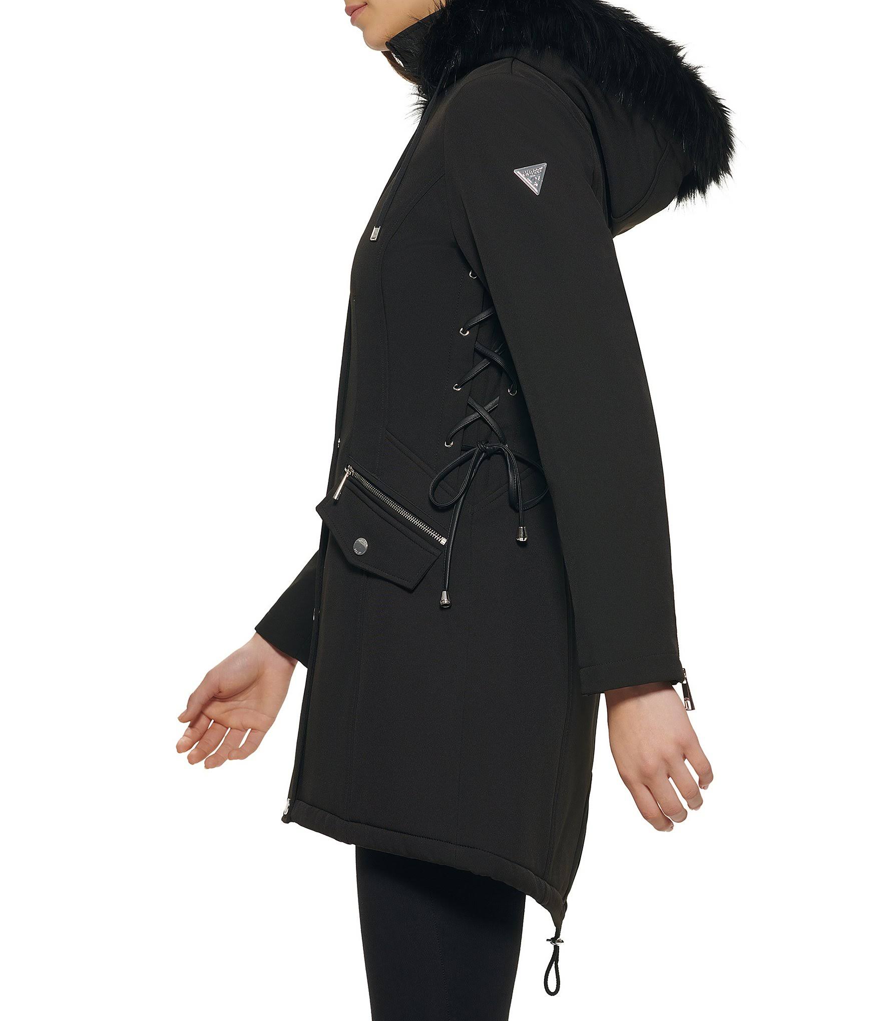 Guess Single Breasted Water Resistant Faux Fur Trim Long Sleeve Hooded Parka Coat, Womens, Xl, B1_95DEM2L6